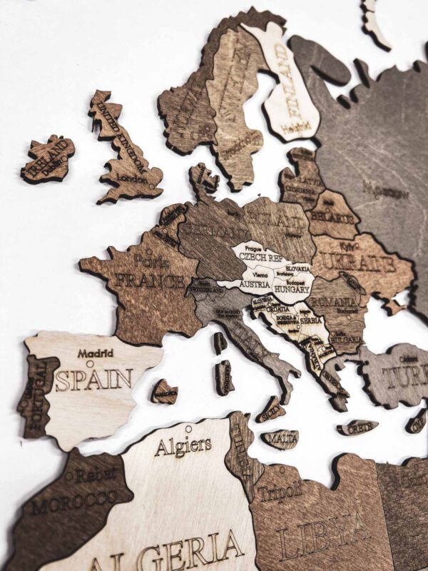 fa világtérkép falra - wood world map puzzle - fa dekoráció falra